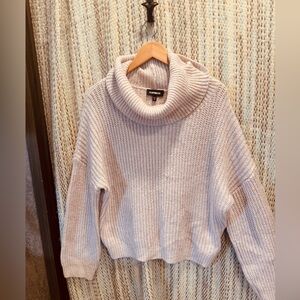 Express Pink Metallic Oversized Turtleneck Knit Sweater Size M